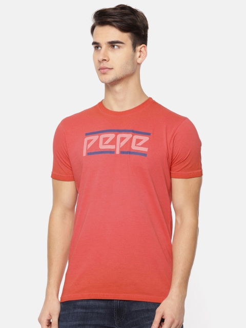 

Pepe Jeans Men Red Printed Slim Fit Round Neck Pure Cotton T-shirt