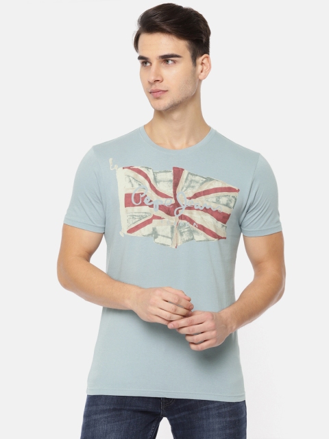 

Pepe Jeans Men Blue Printed Slim Fit Round Neck Pure Cotton T-shirt