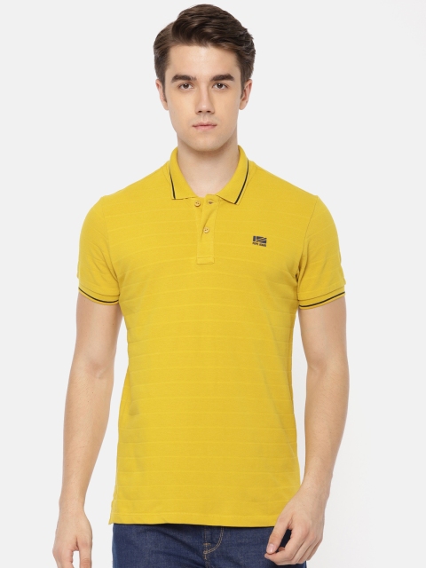 

Pepe Jeans Men Lime Green Self Striped Polo Collar Pure Cotton T-shirt