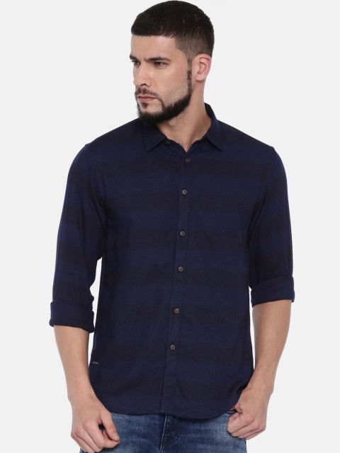 

Pepe Jeans Men Navy Blue Regular Fit Striped Casual Shirt