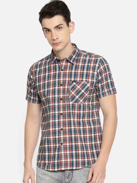 

Pepe Jeans Men Red & Blue Regular Fit Checked Casual Shirt