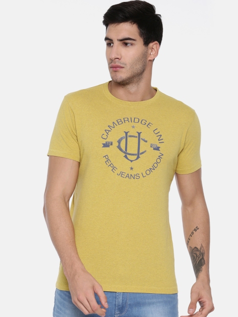 

Pepe Jeans Men Mustard Yellow Printed Round Neck T-shirt