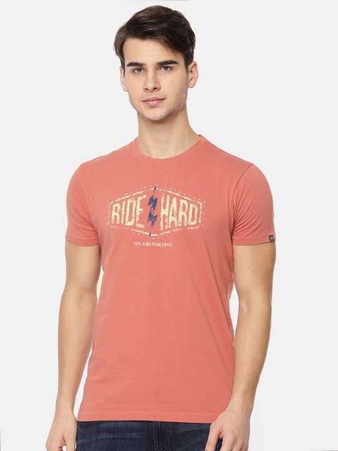 

Pepe Jeans Men Pink Printed Slim Fit Round Neck T-shirt
