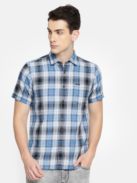 

Pepe Jeans Men Blue & White Regular Fit Checked Casual Shirt