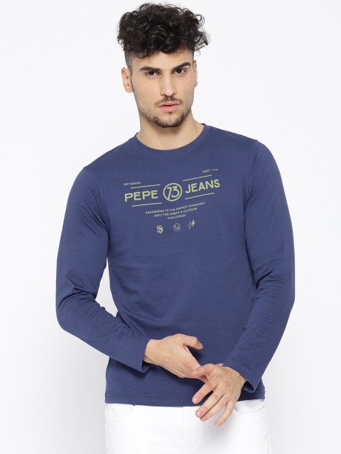 

Pepe Jeans Men Blue Printed Round Neck T-shirt