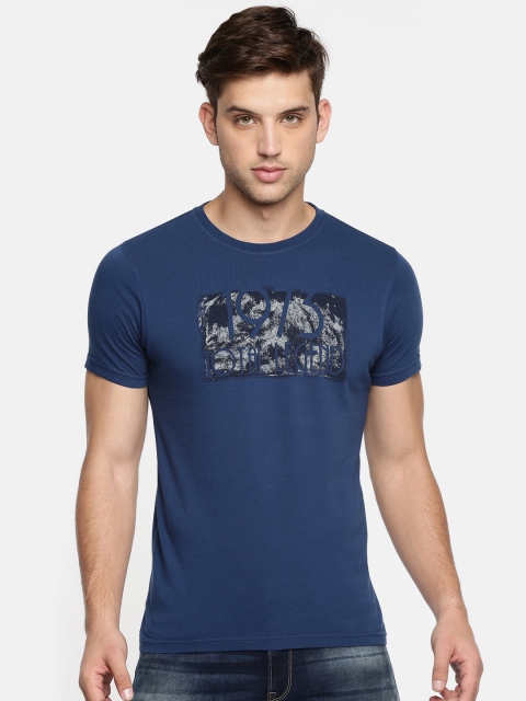 

Pepe Jeans Men Blue Printed Slim Fit Round Neck Pure Cotton T-shirt