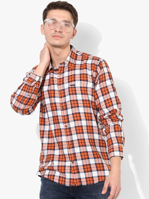 

Pepe Jeans Men Orange & White Regular Fit Checked Casual Shirt