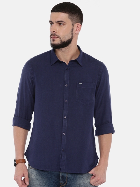 

Pepe Jeans Men Navy Regular Fit Solid Casual Shirt, Navy blue