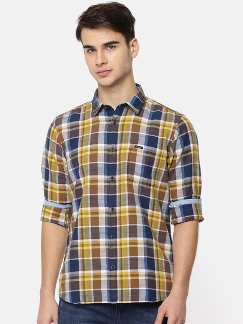 

Pepe Jeans Men Yellow & White Regular Fit Checked Casual Shirt