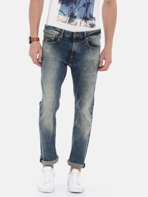 

Pepe Jeans Men Blue Vapour Slim Fit Low-Rise Low Distressed Stretchable Jeans