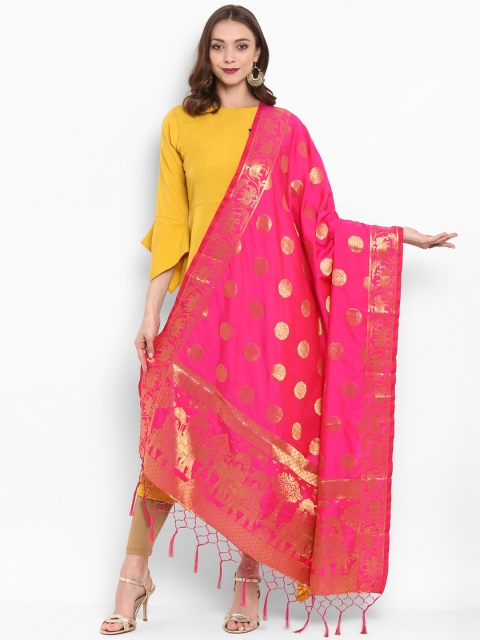 

Saree mall Pink & Golden-Coloured Woven Design Dupatta