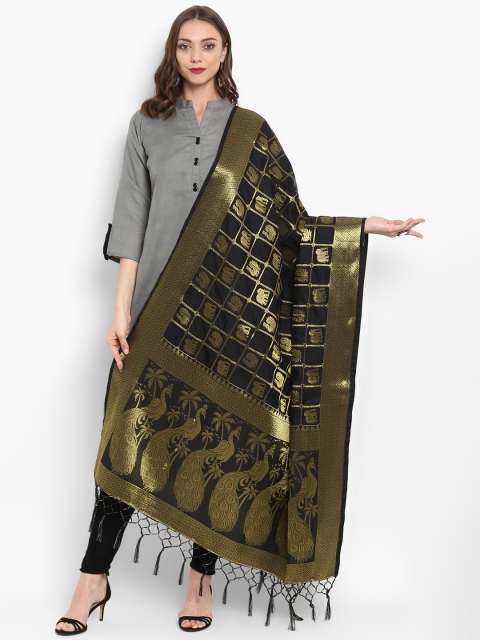 

Saree mall Black & Golden-Coloured Woven Design Dupatta