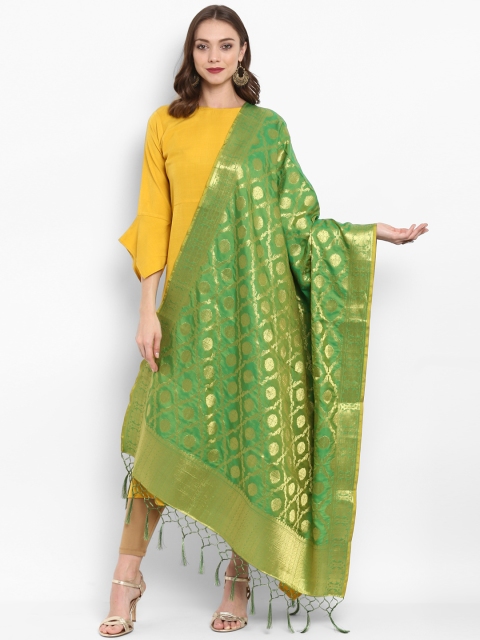 

Saree mall Green & Golden-Coloured Woven Design Dupatta