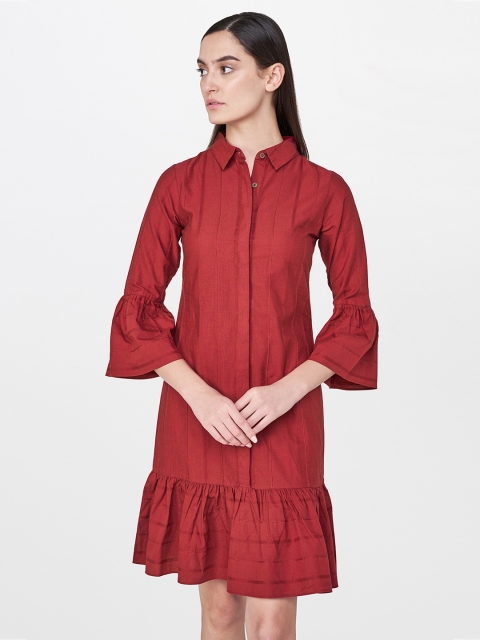 

AND Women Maroon Solid Shirt Dress