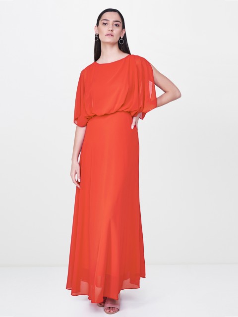 

AND Women Coral Solid A-Line Dress
