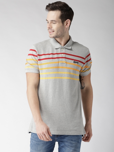 

Aeropostale Men Grey Melange Striped Polo Collar T-shirt