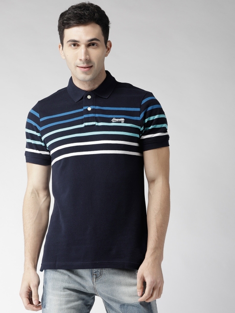 

Aeropostale Men Navy Striped Polo Collar T-shirt, Navy blue