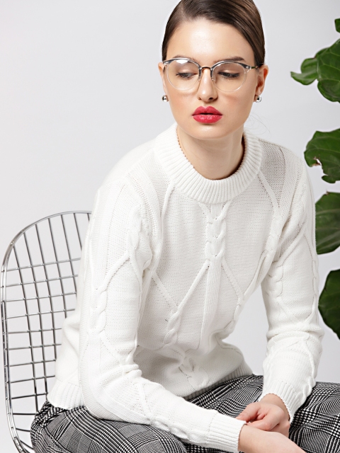 

her by invictus Women White Self Design Pullover