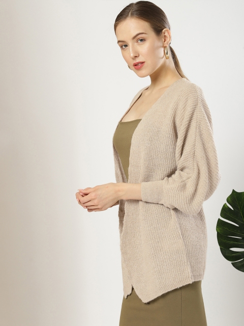 

her by invictus Women Beige Solid Front-Open Sweater