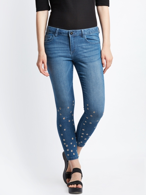 

SF JEANS by Pantaloons Women Blue Skinny Fit Mid-Rise Clean Look Cropped Jeans
