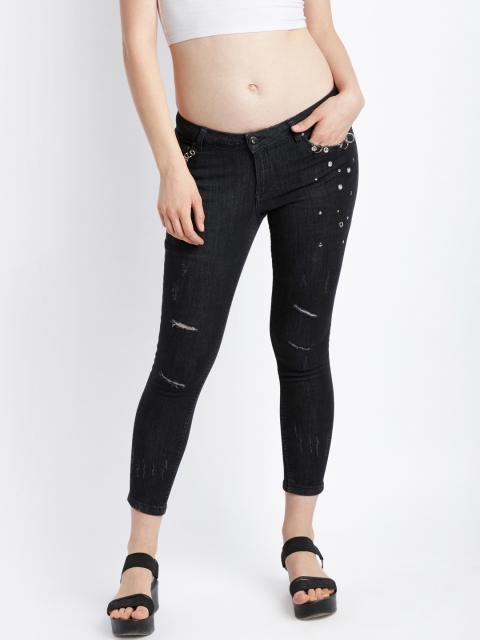 

SF JEANS by Pantaloons Women Black Super Skinny Fit Mildly Distressed Cropped Jeans