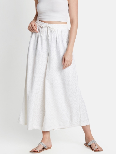 

RANGMANCH BY PANTALOONS Women White Printed Wide Leg Palazzos