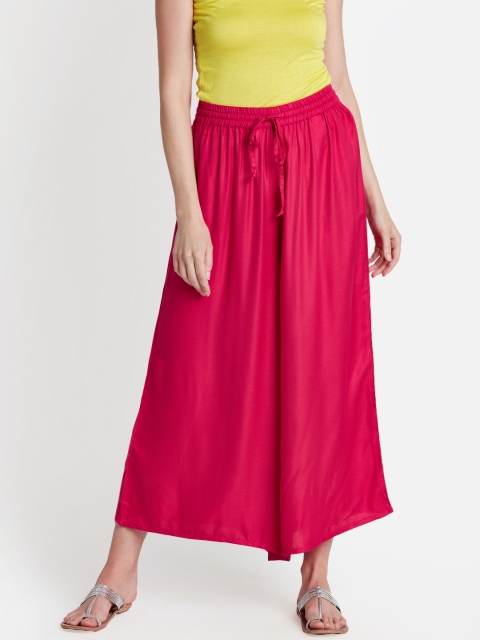 

RANGMANCH BY PANTALOONS Women Magenta Wide Leg Solid Palazzos