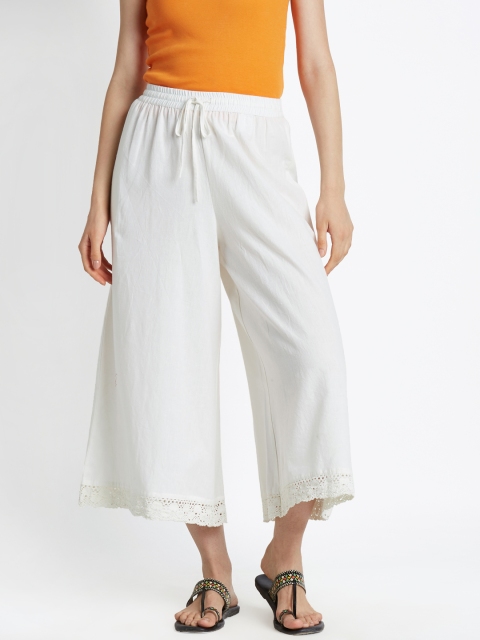 

RANGMANCH BY PANTALOONS Women White Solid Wide Leg Palazzos
