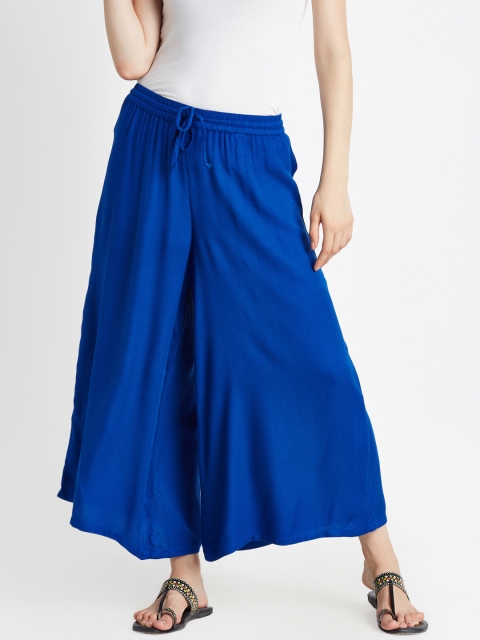 

RANGMANCH BY PANTALOONS Women Blue Solid Wide Leg Palazzos