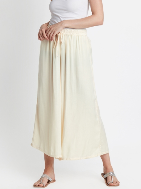 

RANGMANCH BY PANTALOONS Women Off-White Solid Wide Leg Palazzos