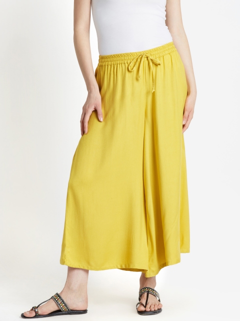 

RANGMANCH BY PANTALOONS Women Mustard Solid Wide Leg Palazzos