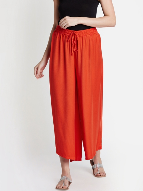 

RANGMANCH BY PANTALOONS Women Rust Wide Leg Solid Palazzos