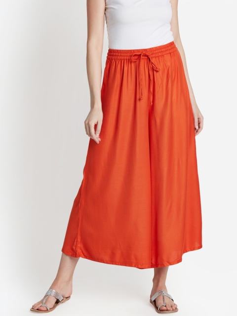 

RANGMANCH BY PANTALOONS Women Rust Wide Leg Solid Palazzos