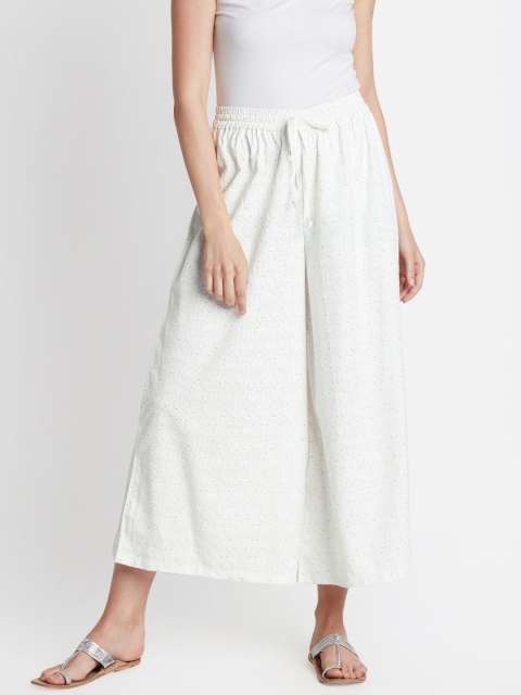 

RANGMANCH BY PANTALOONS Women White Printed Wide Leg Palazzos