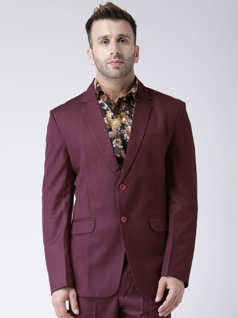 

Hangup Men Maroon Solid Single-Breasted Blazer