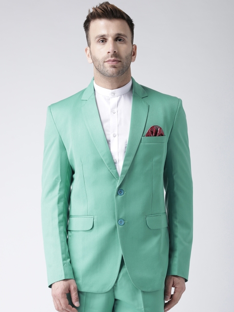 

Hangup Men Green Solid Single-Breasted Blazer