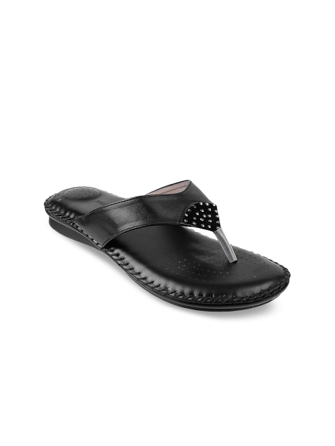 

WALKWAY Women Black Solid Synthetic Open Toe Flats