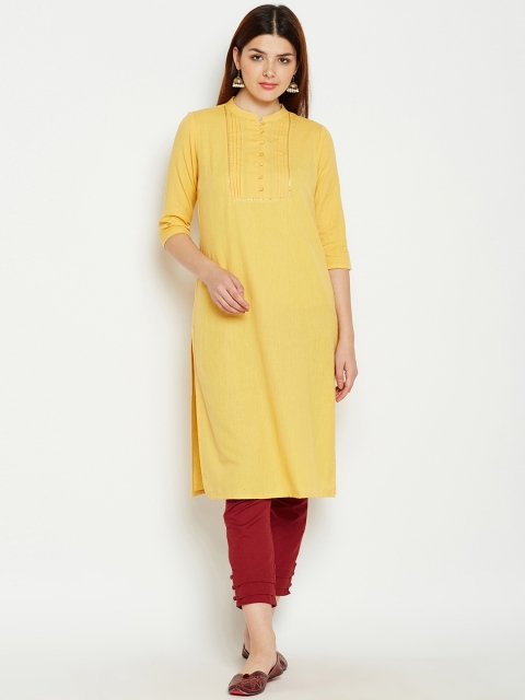 

Be Indi Women Yellow Solid Straight Kurta