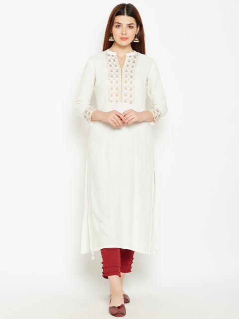 

Be Indi Women Off White Solid Straight Kurta