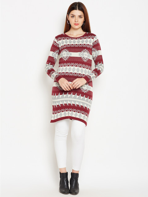 

Be Indi Women Maroon Self Design Sweater Dress
