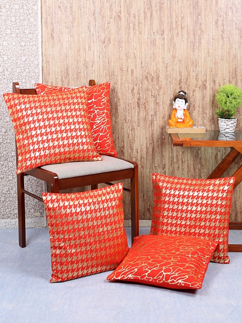 

RANGRAGE Red Set of Single Ethnic Motifs Square Cushion Covers