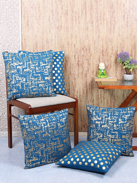 

RANGRAGE Navy Blue Set of Single Geometric Square Cushion Covers
