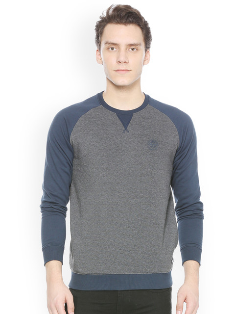 

Peter England Men Grey & Navy Blue Solid Sweatshirt