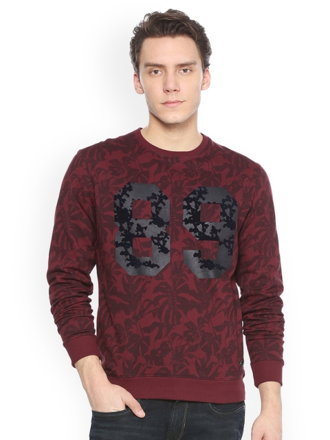 

Peter England Casuals Men Maroon & Charcoal Printed Sweatshirt