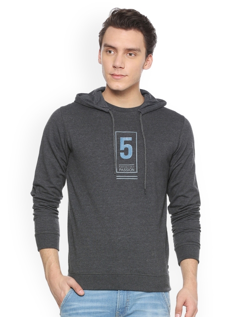 

Peter England Casuals Men Charcoal Grey Solid Hooded Sweatshirt