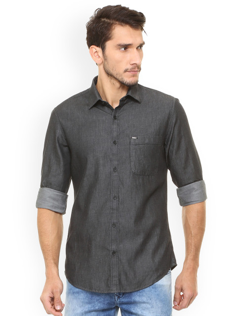 

Peter England Casuals Men Charcoal Grey Slim Fit Solid Casual Shirt