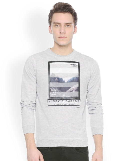 

Peter England Casuals Men Grey Melange & Off-White Printed Sweatshirt