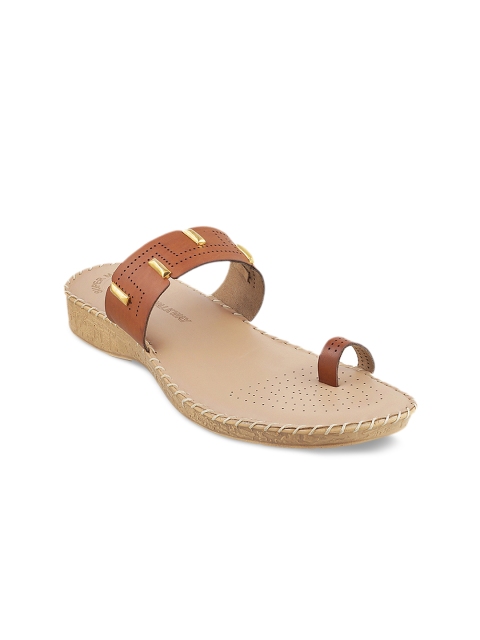 

WALKWAY Women Tan Brown Solid Synthetic One Toe Flats