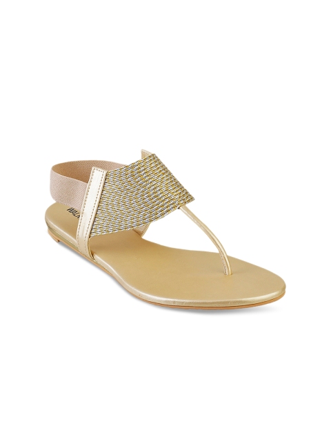 

WALKWAY Women Gold-Toned Solid Synthetic T-Strap Flats