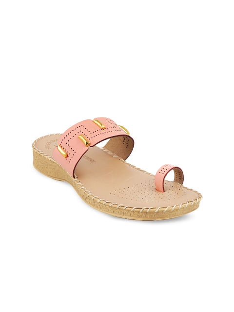 

WALKWAY Women Peach-Coloured Solid Synthetic One Toe Flats